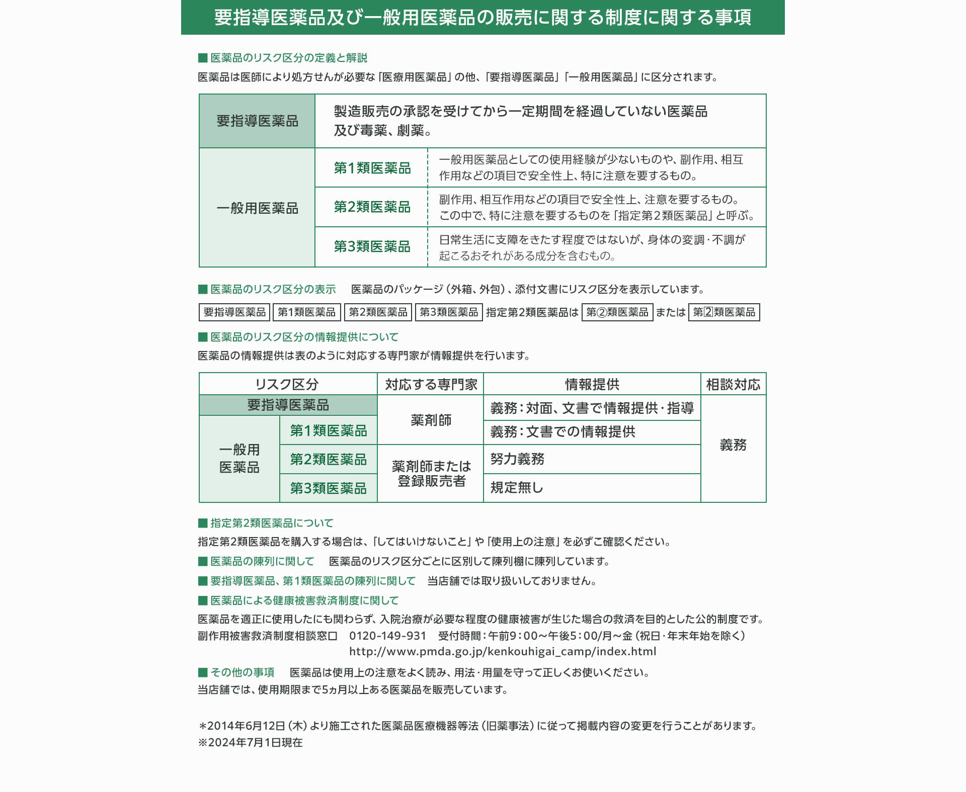 要指導医薬品及び一般用医薬品の販売に関する制度に関する事項