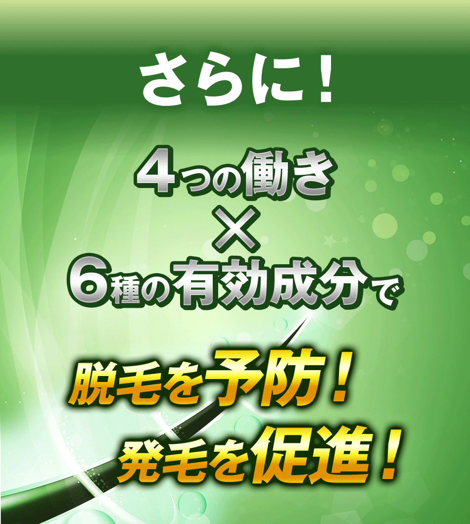 さらに!4つの働き✕6種の有効成分で脱毛を予防!発毛を促進!