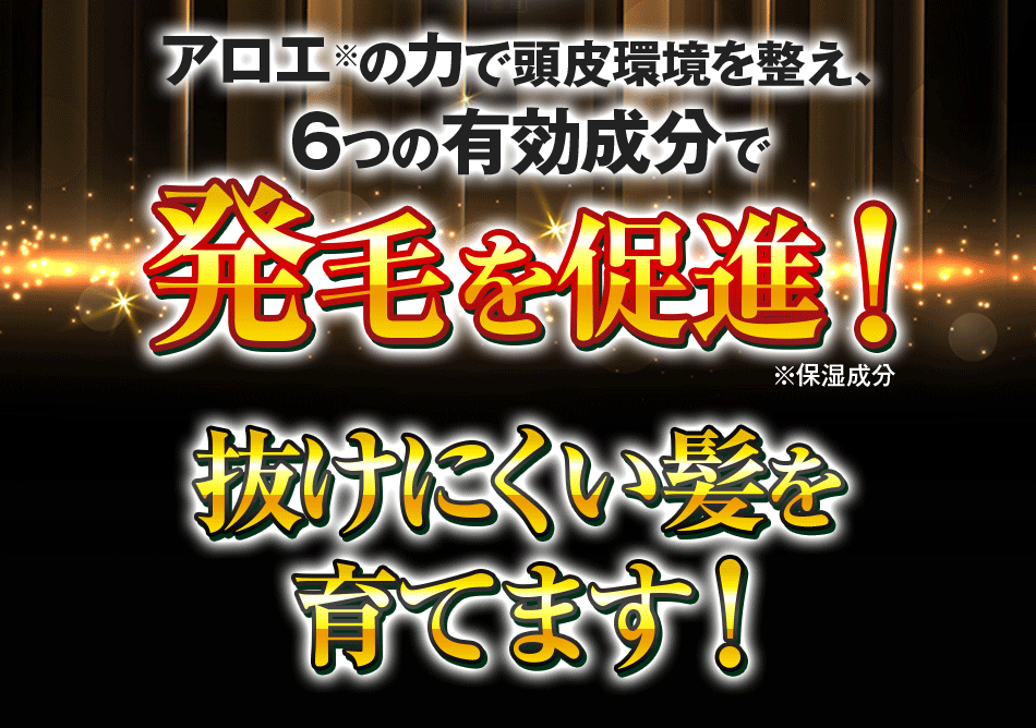 アロエ※の力で頭皮環境を整え、6つの有効成分で発毛を促進!※保湿成分 抜けにくい髪を育てます!