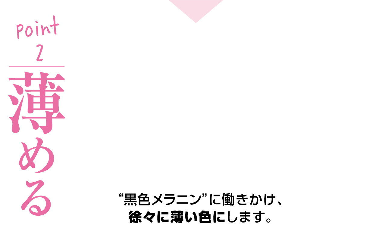 point02：薄める -- '黒色メラニン'に働きかけ、徐々に薄い色にします。