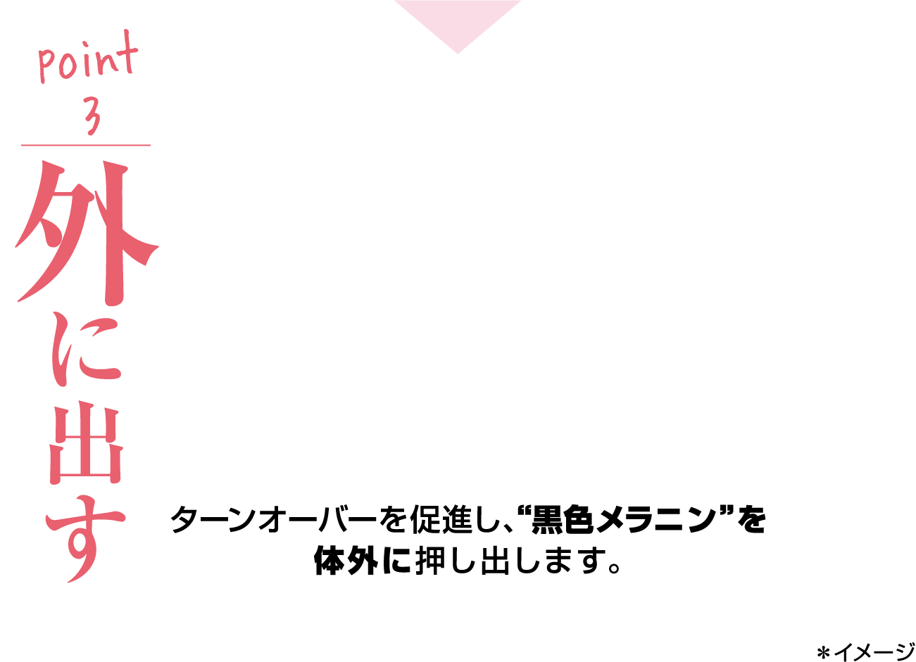 point03：外に出す -- ターンオーバーを促進し、'黒色メラニン'を体外に押し出します。