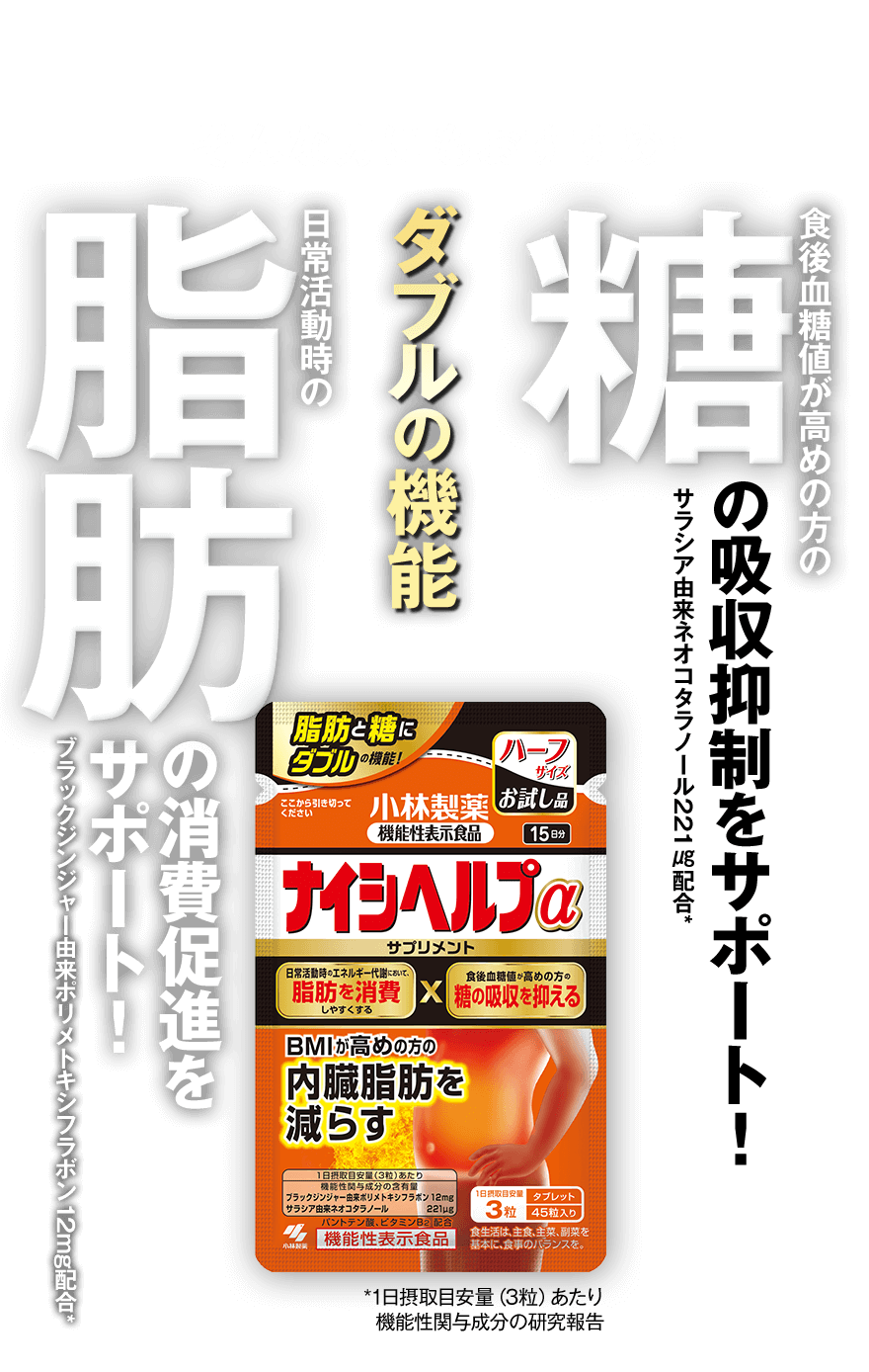 そんな方にもおすすめ!党の吸収抑制をサポート!  脂肪の消費促進をサポート!